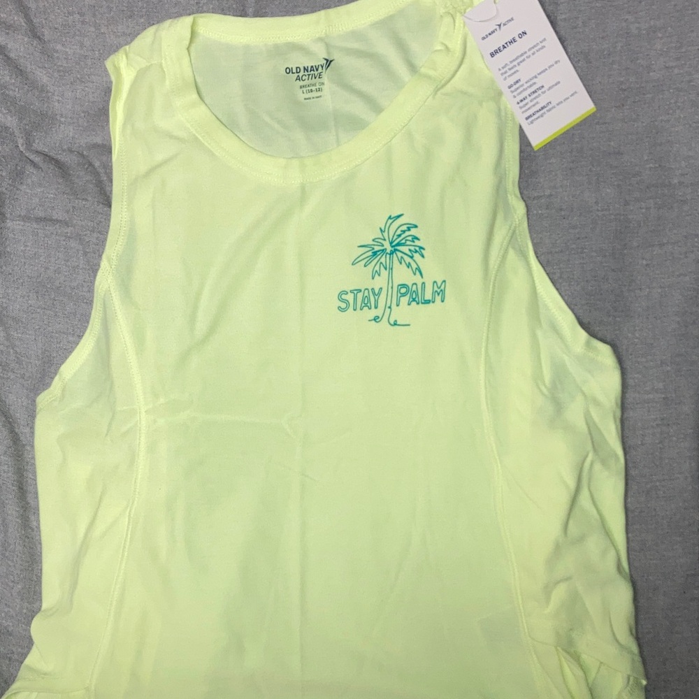 Old Navy Yellow Sleeveless Top with Stay Palm Tree Design